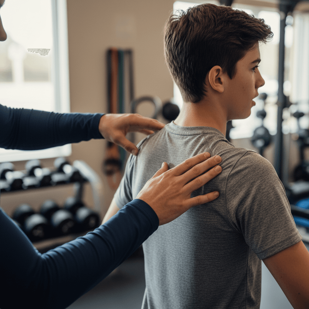 Form correction during youth strength training session